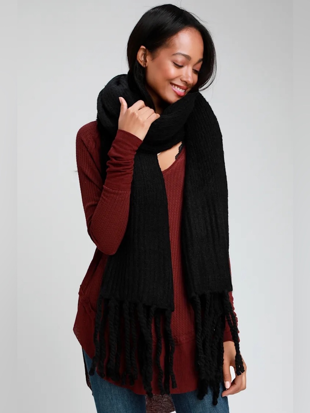 Free people Jaden women’s fringes gray scarf